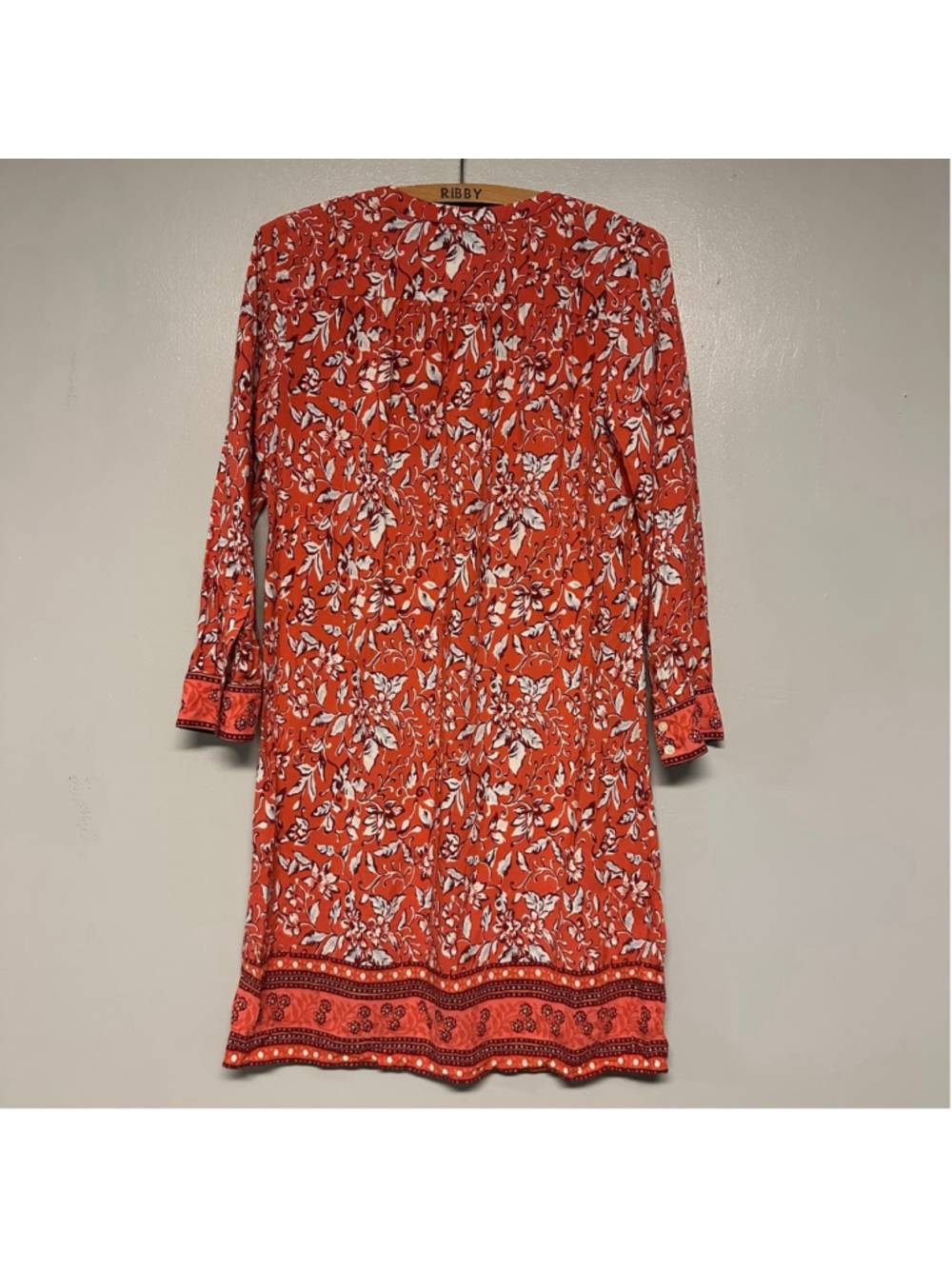 Ann Taylor LOFT Orange White Floral Knee Length Long Sleeve Dress women’s XS - Picture 7 of 8